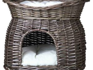 Trixie Weidenkorb mit Liegedach und Kissen - Grau