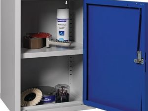 Hängeschrank H600xB400xT300mm Vollblech,1 BD Stahlbl.lichtgrau/enzianblau