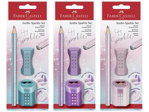 Faber Castell Bleistiftset Jumbo 'Sparkle Cosmic' 3-fach sortiert 1 Bleistift, 1 Spitzdose, 1 Radierer