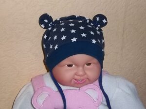 Neugeborenenmütze "Sternengucker" blau/weiß  Gr. 34/36