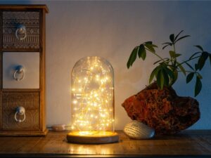 Glasglocke mit LED-Micro-Lichterkette- VPE: 1