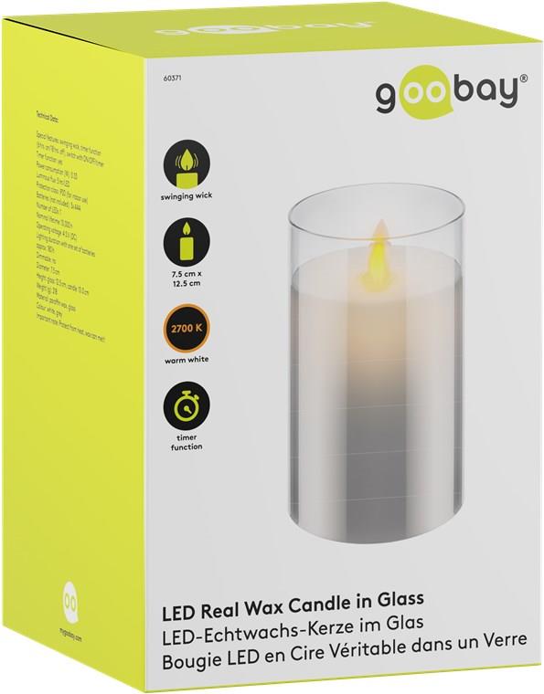 LED-Echtwachskerze im Glas, 7,5 x 12,5 cm, grau-transparent- VPE: 1
