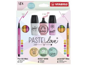 STABILO 'Pastellove' Set 18-teilig 18er Set | 6 x Pen 68, 6 x Pint 88 und 6 x Textmarker Boss