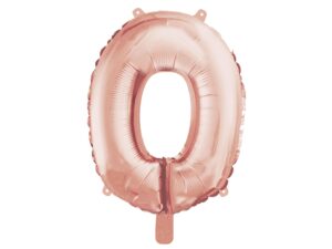 Folienballon Ziffer 0 roségold mit Röhrchen zum Aufpusten