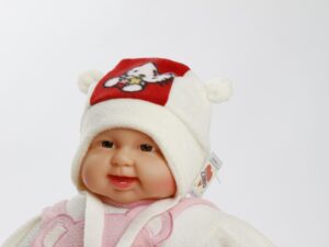 Teddyohrmütze "Kitty" creme/rot  Gr. 42/44