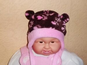 Wintermütze "Pfötchen" braun/rosa  Gr. 38/40