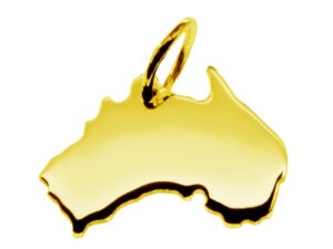 Anhänger der Landkarte Australien in massiv 585 Gelbgold