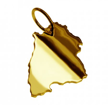 Anhänger der Landkarte Baden-Württemberg in massiv 585 Gelbgold