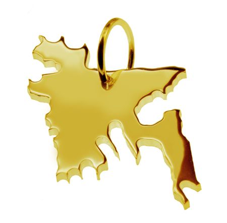 Anhänger der Landkarte Bangladesh in massiv 333 Gelbgold