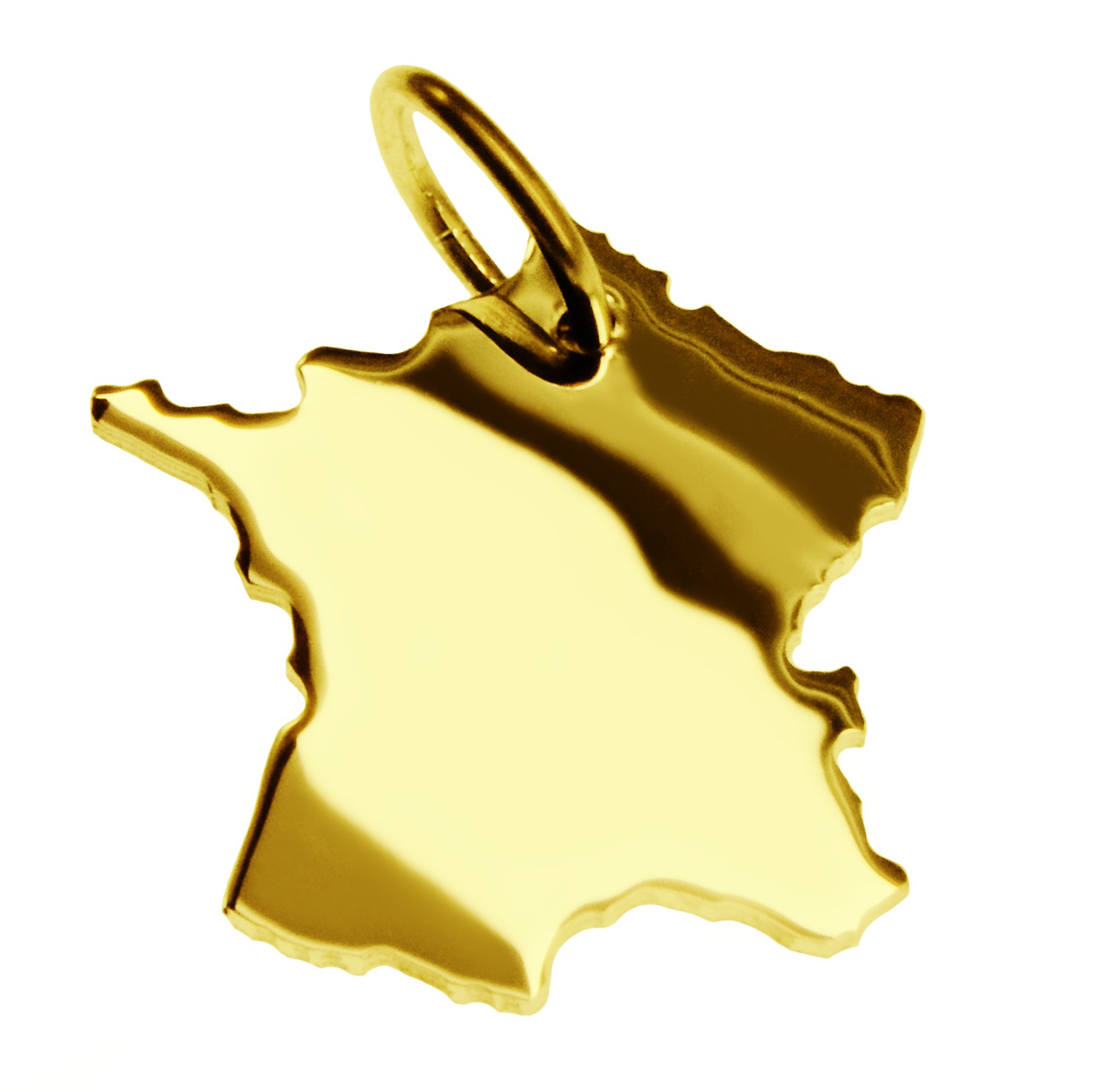 Anhänger der Landkarte Frankreich in massiv 585 Gelbgold