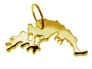 Anhänger der Landkarte Griechenland in massiv 585 Gelbgold