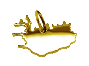 Anhänger der Landkarte Island in massiv 585 Gelbgold