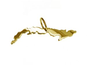 Anhänger der Landkarte Kuba in massiv 585 Gelbgold