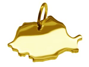 Anhänger der Landkarte Rumänien in massiv 585 Gelbgold
