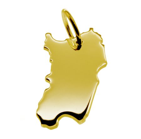 Anhänger der Landkarte Sardinien in massiv 585 Gelbgold