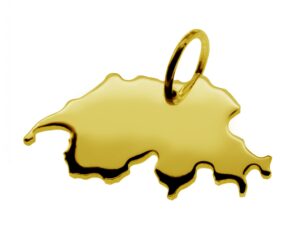 Anhänger der Landkarte Schweiz in massiv 585 Gelbgold