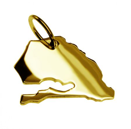Anhänger der Landkarte Senegal in massiv 585 Gelbgold