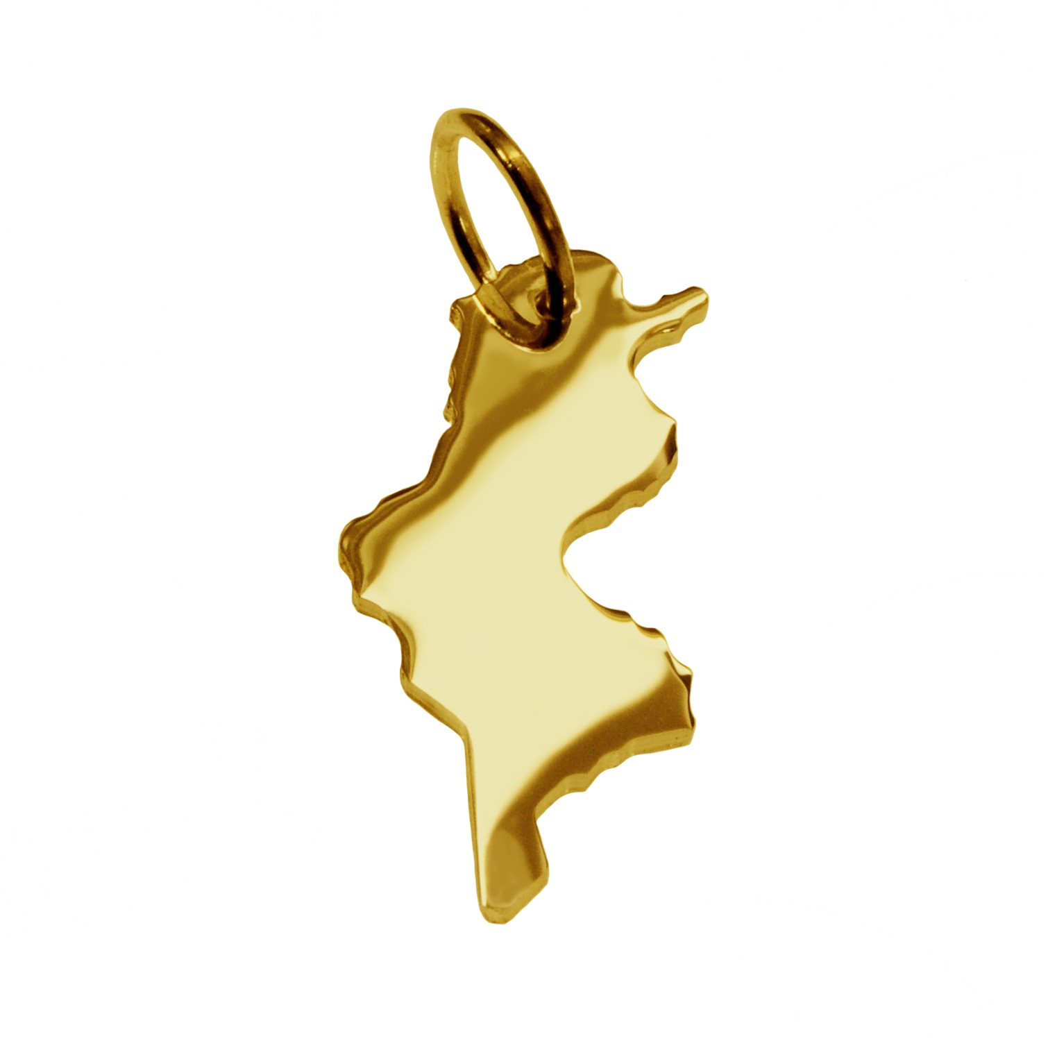 Anhänger der Landkarte Tunesien in massiv 585 Gelbgold