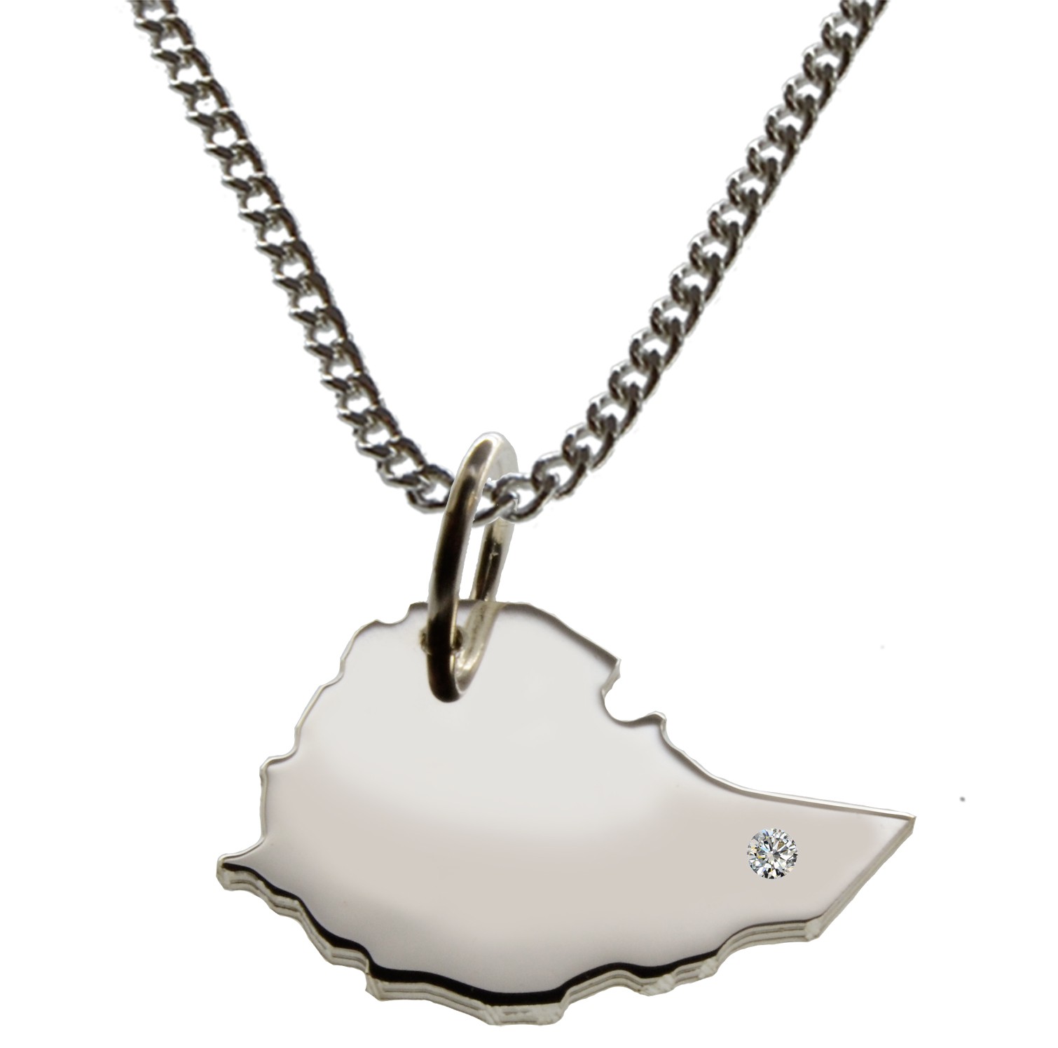 50cm Kette + Äthiopien mit Brillant am Wunschort in 925 Silber