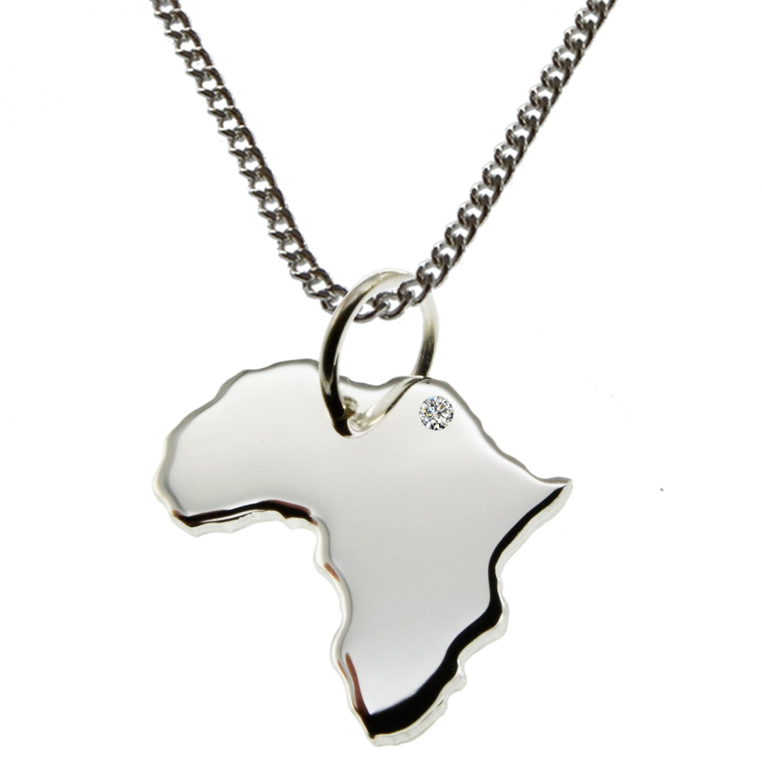 50cm Kette + Afrika mit Brillant am Wunschort in 925 Silber