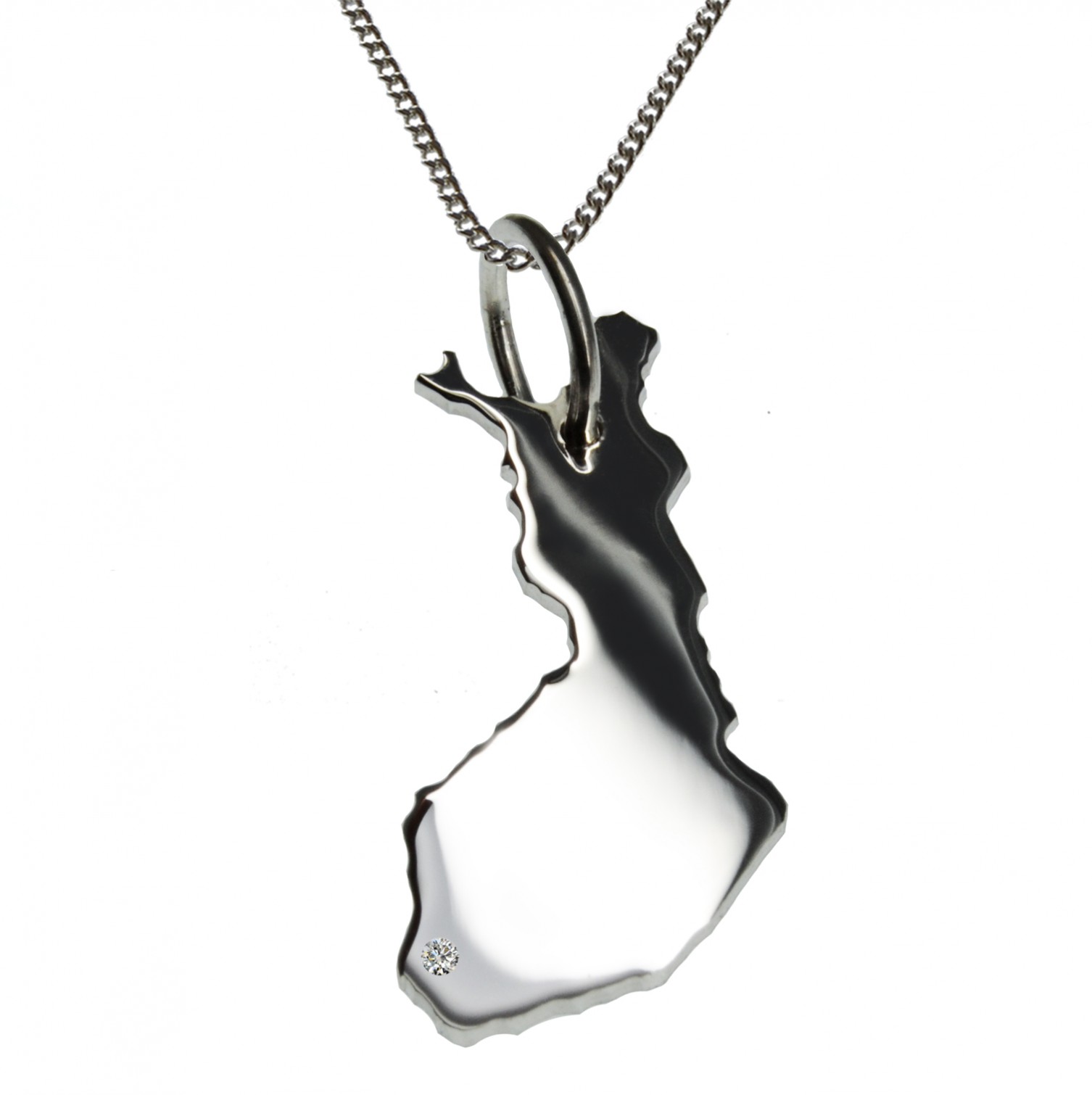 50cm Kette + Finnland mit Brillant am Wunschort in 925 Silber