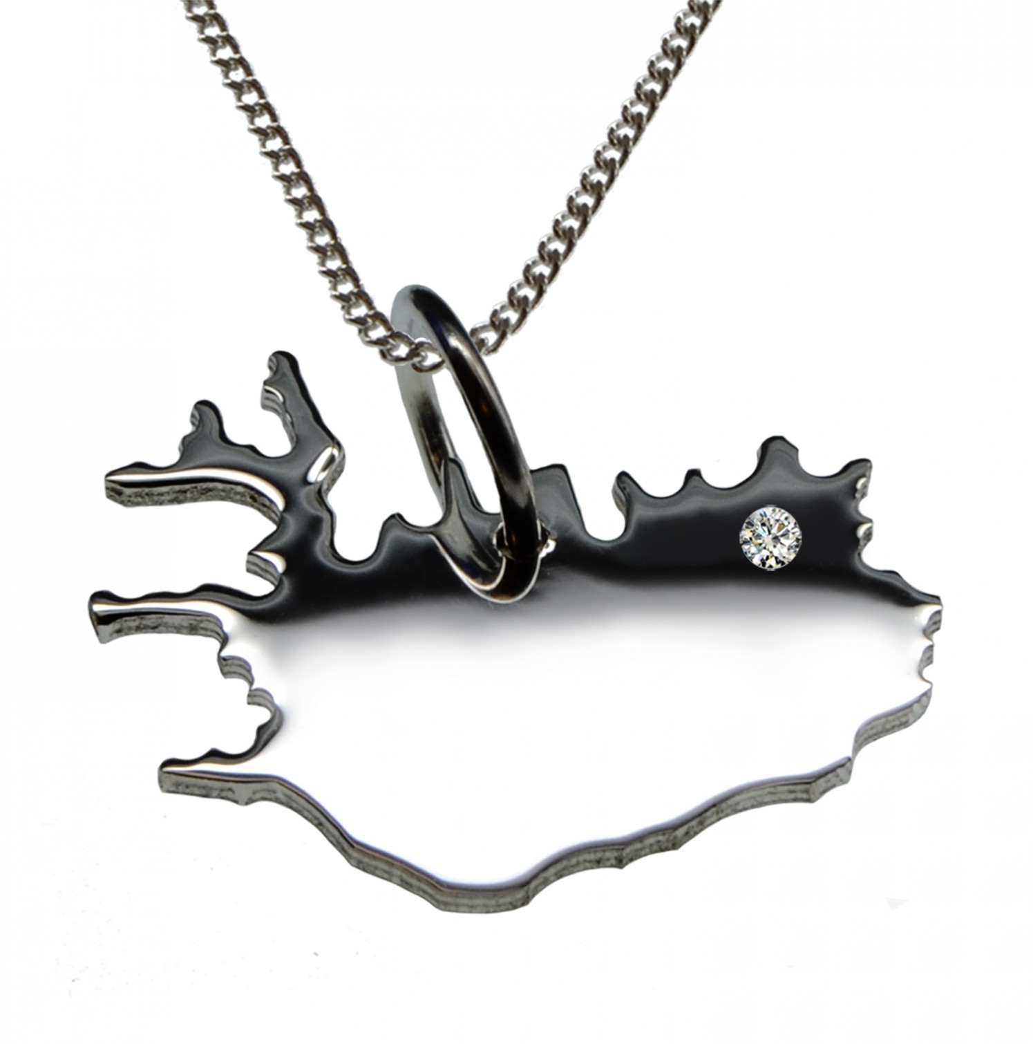 50cm Kette + Island mit Brillant am Wunschort in 925 Silber