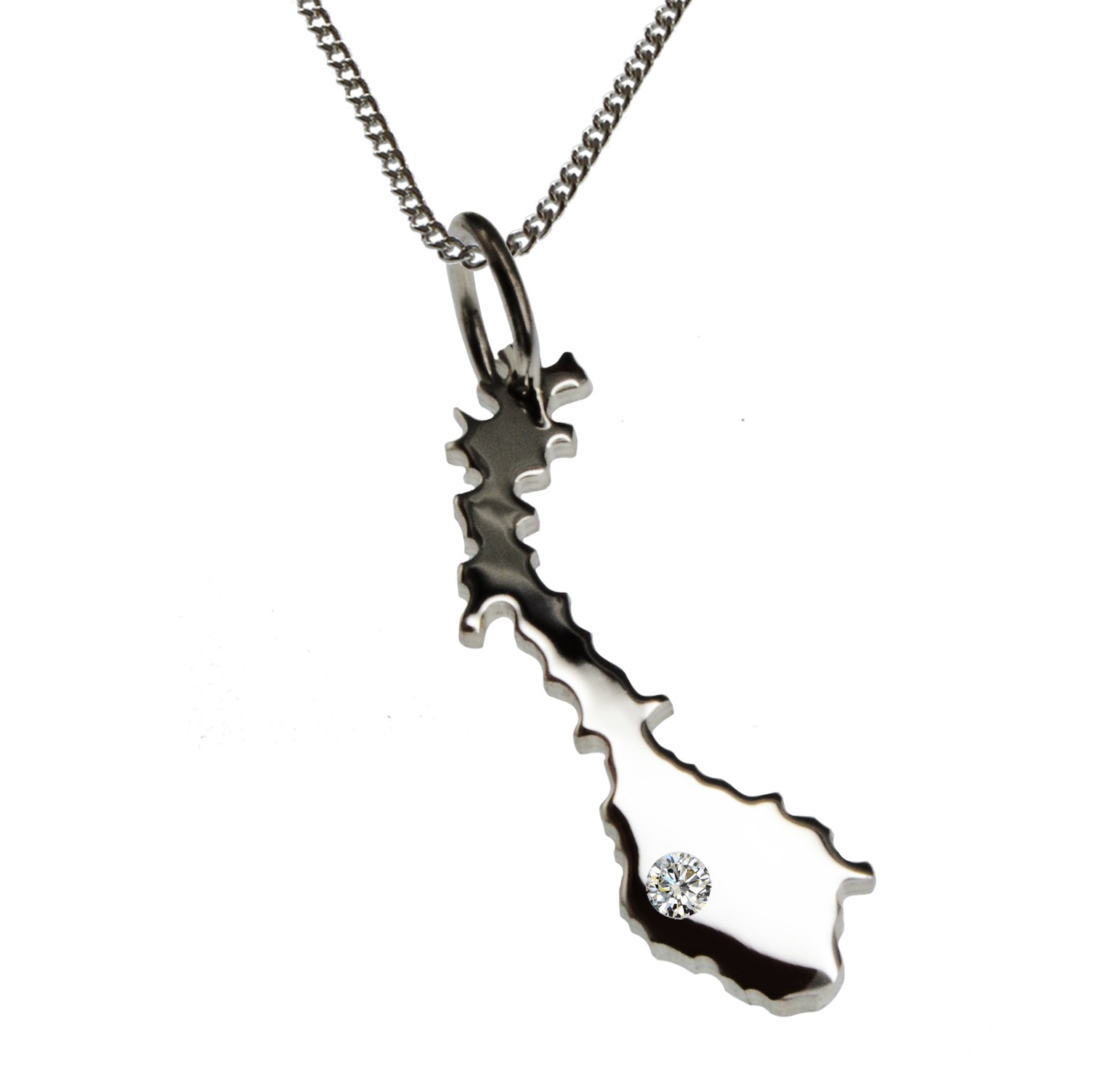 50cm Kette + Norwegen mit Brillant am Wunschort in 925 Silber